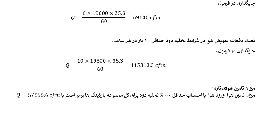 محاسبات سیستم تهویه پارکینگ ها (شرایط طبیعی و حریق )